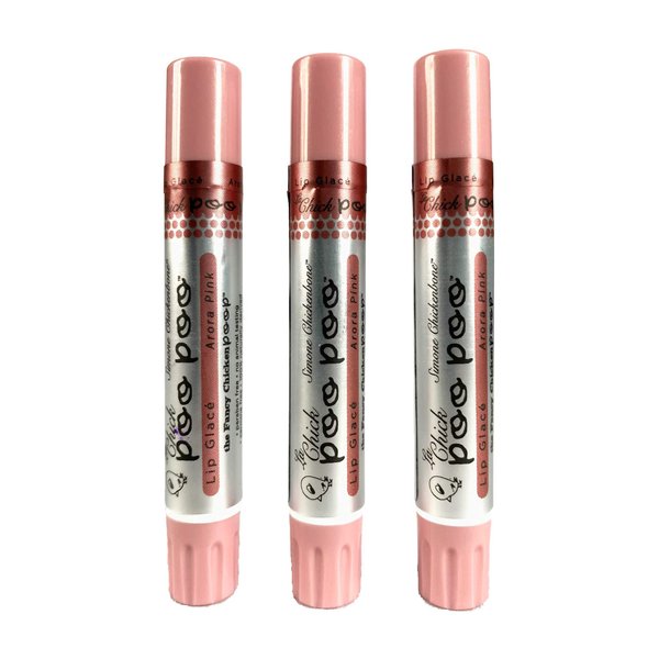 Lip Shimmer by Simone Chickenbone - 100% Natural Moisturizer La Chick Poo Poo Tinted Lip Balm - Vitamin E Lip Plumper for Dry, Chapped Lips - 3 Pack Glace Arora Pink. Made in USA
