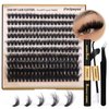 Focipeysa Lash Extension Kit Thick Eyelash Extension Kit 10-18mm Fluffy Lash Clusters 200D Individual Eyelashes Kit with Lash Bond, Lash Remover, Lash Applicator, DIY Lashes Extension