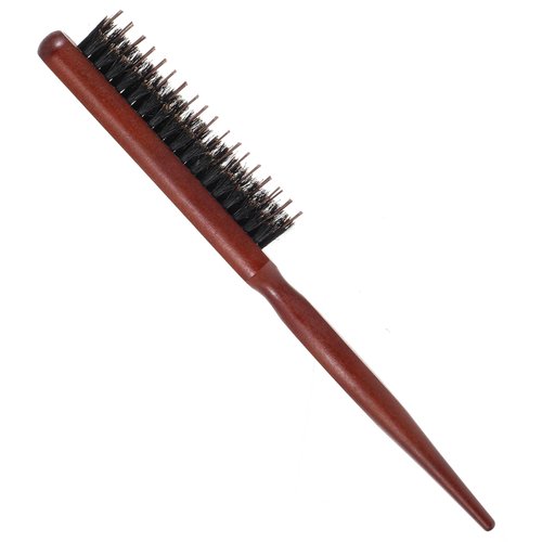 Natural Bristle Hair Brush, Boar Bristle Brush for Slicking Back Hair of All Hair Types, Fine Hair Brush with Comfortable Rat Tail Handle, Nylon & Boar Bristle Hair Brush for Home Travel Makeup, Brown