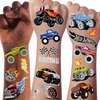 61+ PCS Monster Truck Temporary Tattoos For Kids Boys Girls, Groovy Flash Glitter Silver Metallic Fake Tattoo Sticker, Cartoon Racing Car Flames Trophy Face Tattoo Party Supplies Goodie Bags Stuffers