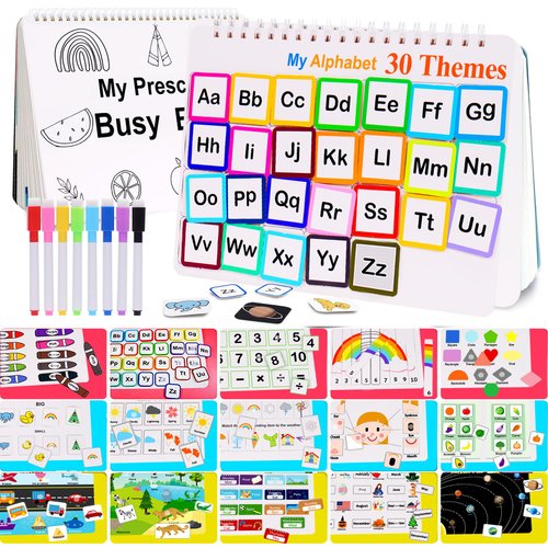 HAN-MM Busy Book for Kids, Montessori Preschool Learning Activities,30 Themes Book with 8 Marker, Workbook Activity Binder/Toys for Toddlers 1-3, Autism Learning Materials and Tracing Coloring Book