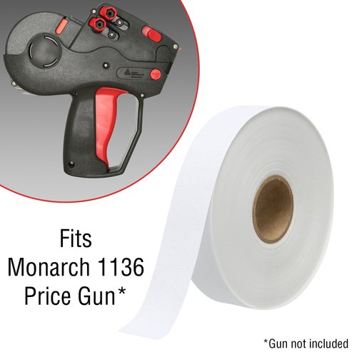 White Pricing Labels for Monarch 1136 Price Gun – 1 Sleeve, 8 Rolls, 14,000 Price Marking Labels - with Ink Roll Included