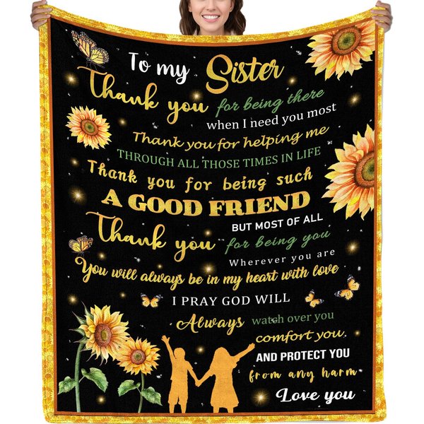 to My Sister Blankets from Brother Birthday Gifts for Sister from Sister Sunflower Blankets and Throws Ultra Soft Flannel Bed Blankets for Sister 50" 60"