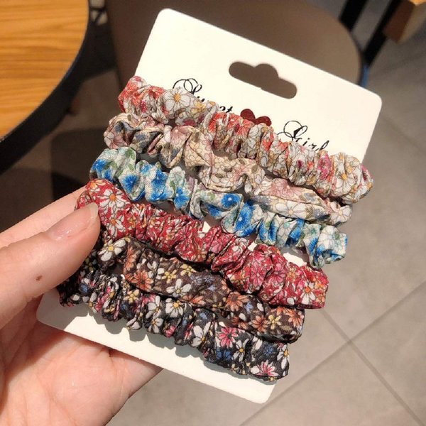 Shuiniba Silk Hair Scrunchies, Small Silk Scrunchy Skinny Hair Ties Bows,Elastics Hair Bands, Soft Scrunchy Hair Tie Ropes Ponytail Holder for Women Girls Hair Accessories 6 Pack (Flower)