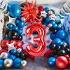 Spider 3rd Birthday Decorations for Boys, Royal Blue Black Red Silver Balloon Garland Arch Kit with 40 Inch Red Number 3 Balloon Tower, Spider 3rd Birthday Balloons for Kids Superhero Theme Party