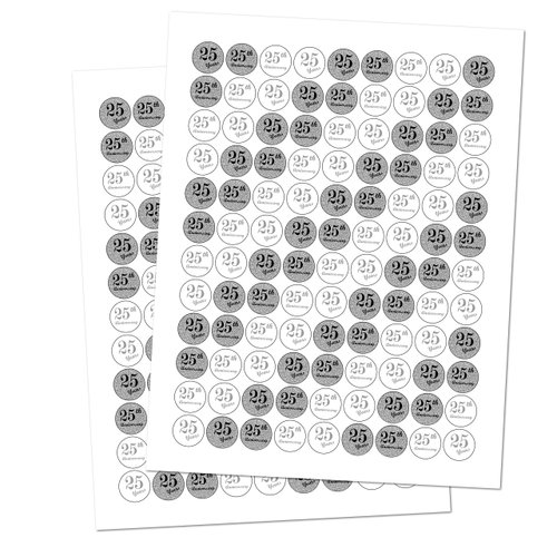 25th Anniversary Kisses Stickers, (Set of 216) Chocolate Drops Labels Stickers for 25th Wedding Anniversary, Party Favors Decor for Kisses. Made in USA