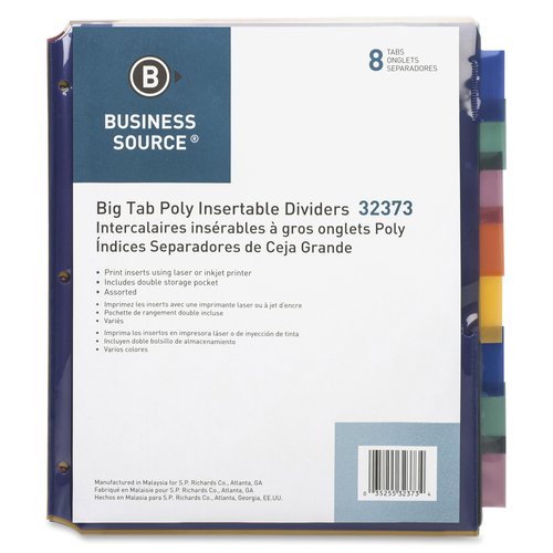Business Source Double Pocket Index Dividers (32373), Multicolor (BSN32373) 8 Count (Pack of 1)