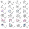 WAINIS 24pcs Hypoallergenic Nose Rings 20G Surgical Stainless Steel Nose Rings Studs L Shaped Screw Studs Rings Cubic Zirconia Nose Ring Silver Nose Piercing Jewelry for Women