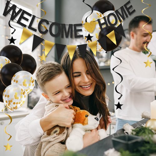 Welcome Home Banner Decorations with Welcome Home Sign, Garland, Balloons and Hanging Swirls for Military Homecoming Deployment Returning, Welcome Home Party Supplies