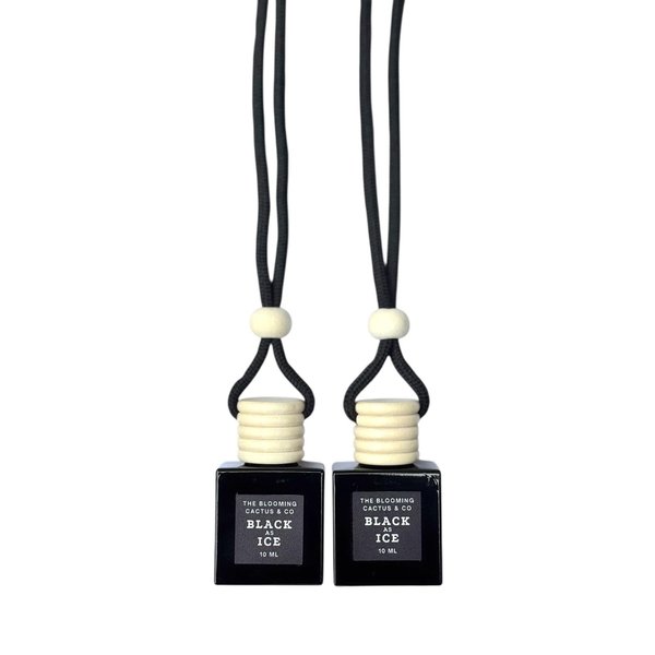 Car Air Freshener – Black Ice Type Scent – Long-Lasting Phthalate-Free Car Diffuser – Handmade in USA – Special Black Edition by The Blooming Cactus & Co. (2 Diffuser)