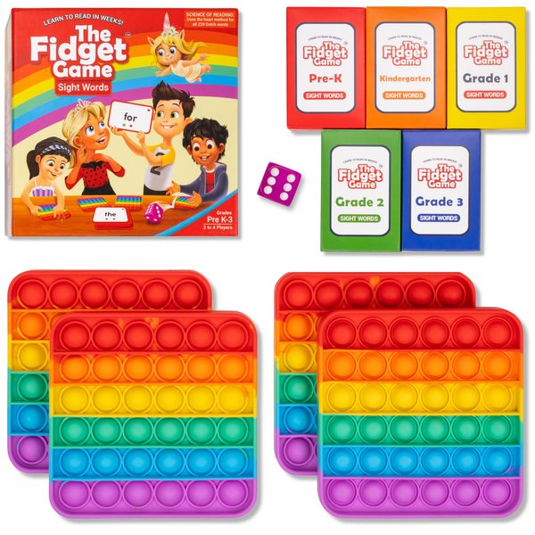 The Fidget Game Learn to Read in Weeks Master 220 High-Frequency Dolch Sight Words Curriculum-Appropriate Reading Game for Pre-K to Grade 3 - Popping Mats & Dice