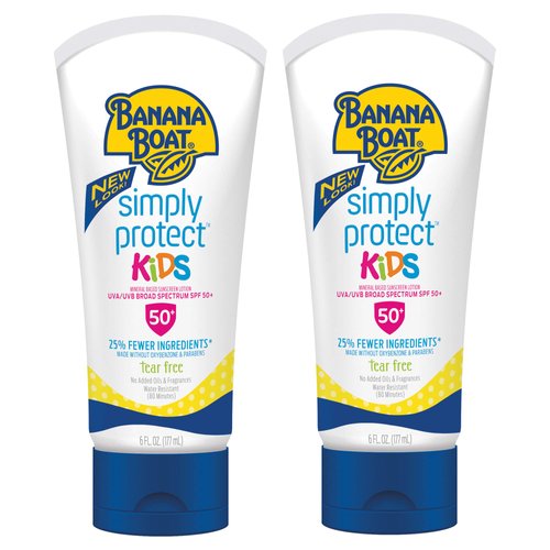 Banana Boat Kids 100% Mineral Sunscreen Lotion SPF 50, Twin Pack | Kids Sunscreen, Kids Sunblock, Banana Boat Mineral Sunscreen for Kids, Oxybenzone Free Sunscreen SPF 50, 6oz each (Pack of 2)