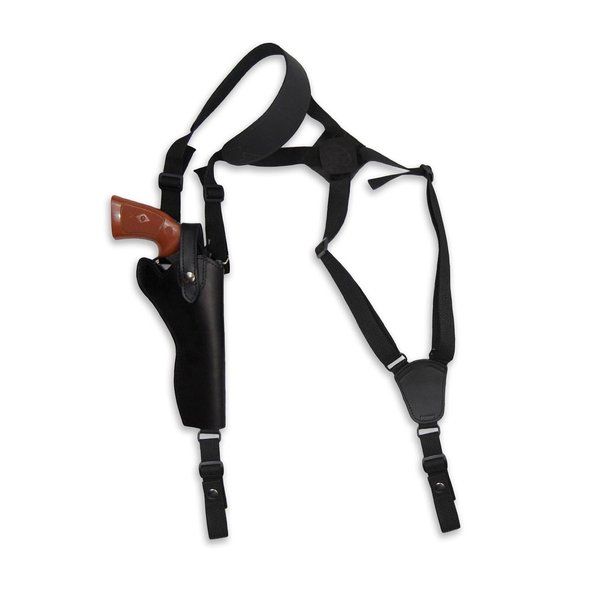 New Barsony Black Leather Cross Harness Vertical Shoulder Holster for 6" 38 357 44 Revolvers (S&W N 327TRR8 329PD, right)