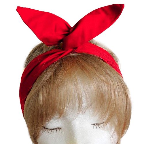 HYFEEL Wire Headbands for Women Knotted Bows Cute Fashion Plain Twisted Satin Ribbon Girls Hair Scarf Accessories Solid Colors - Red
