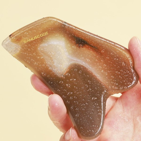 sanuscode Guasha Tool for Face, Authentic Agate Gua Sha Stone Facial Sculpting Tools Silky Touch Rich Edges Manual Massager for Lifting Puffiness Reducing, Skin-Care Gift for Her (Agate, Standard)