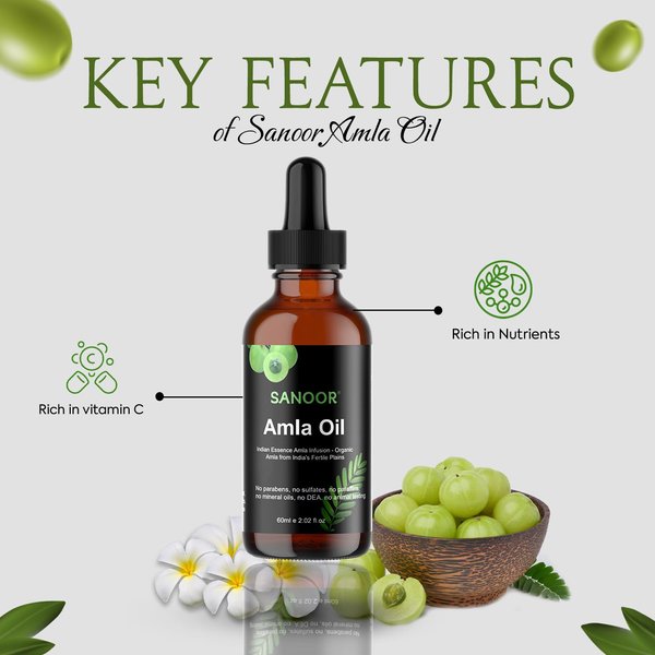 Indian Essence Amla Infusion (2.02oz) - Organic Amla Hair Oil for Strength, Growth, and Scalp Health (60ml) | Strengthens Roots, Promotes Growth, Prevents Premature Graying, Conditions Scalp
