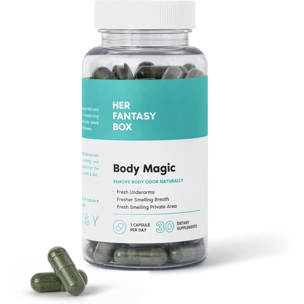 Her Fantasy Box | Body Magic Chlorophyll Capsules - 30 Vegan Capsules for Detox, Digestion, Gut Health, Skin Support, and Oily Skin - Natural Energy Booster