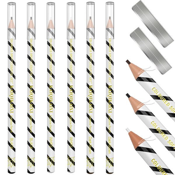 KAIQIKAIXI 6 Pcs Multicolor Eyebrow Pencil Precise Fine Tip Set For Marking,Filling And Outlining,Tattoo Makeup And Microblading Supplies Kit-Daily Professional Makeup Eyeliner Pen Easy To Color