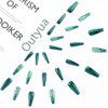 Outyua Rhinstone Super Long Fake Nails Coffin Green Press on Nails Glossy Ballerina Acrylic False Nails with Designs Artificial Full Cover Extra Long Nails for Women and Girls 24Pcs (Green Crystal)