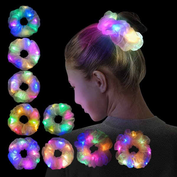 MUYANN Light Up Scrunchies - Camping Essentials Gifts for Women & Girls - Neon, Glow in the Dark Halloween Hair Accessories - Hair Ties & Bands - Perfect for Glow/Sleepover Party Favors & Supplies