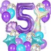 MSMANCY Mermaid Birthday Decorations for Girls, 25pcs Mermaid Party Supplies Set with Mermaid Tail, Shell, Star, Latex Balloons and Number 5 Balloon for 5th Mermaid Party Decorations (Number 5)