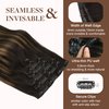 GOO GOO Seamless Clip In Hair Extensions Remy Real Human Hair Extension with Invisible PU Skin Weft 22 Inch 150g 7pcs Dark Brown to Chestnut Brown Natural & Thick & Straight Hair Extensions for Women