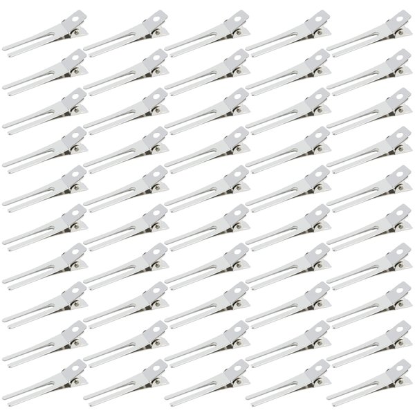 Ryalan 1.8 Inches Profession Hairdressing Double Prong Pin Curl Setting Section Hair Clips Metal Alligator Clips Silver Hairpins for Styling and Haircut (50 Pcs, Silver)