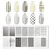 KAAGEE 5Pcs Nail Stamping Plates Plaid Nail Stamps Nail Art Stamping Plates Geometry Nail Stencils Nail Plate Template Nail Art Stamping Kit Nails Accessories with 1 Nail Stamper, 1 Scraper