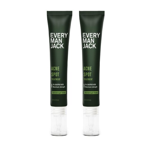 Every Man Jack Acne Spot Treatment - Maximum Strength, Fast Absorbing Skin Clearing Serum - 2% Salicylic Acid, Activated Charcoal, Niacinamide - Target Acne & Blemishes, Reduce Redness - 0.5oz 2 Pack