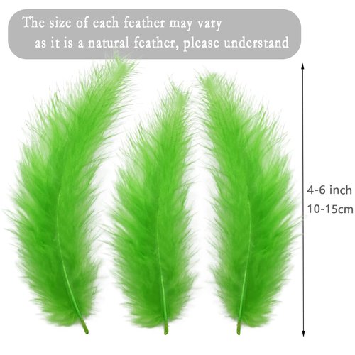 100pcs Yellow Green Fluffy Turkey Marabou Feathers 4-6 Inches for Crafts Dream Catcher Fringe Trim Colored Feathers Fly Tying Material