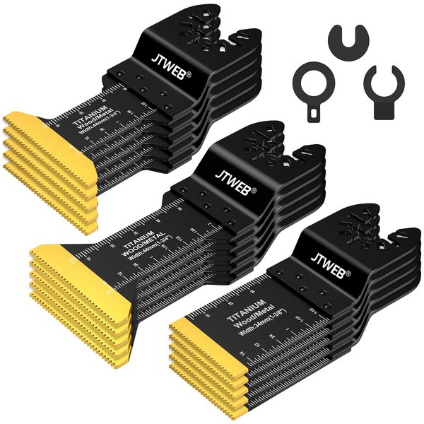 JTWEB 15PCS Titanium Oscillating Saw Blades, Multitool Blades Oscillating Tool Blade Metal Cutting for Wood Nails, Screws, Plastic, Multi Tool Blades Kits Fit Dewalt Milwaukee Bosch Ryobi Makita
