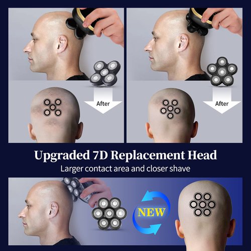 Electric Shaver Replacement Head Upgraded 7D Mens Electric Shaving Head Freedom Bald Shavers Blades Wet & Dry Electric Razor Floating Replacement Heads Close Head Shavers Replacement Blades (Gray)