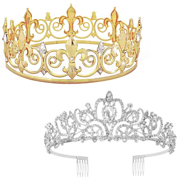 MAGIDOVE 2PCS King and Queen Crown Set Wedding Birthday Party Prom Halloween Costume