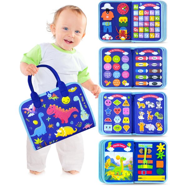 Walenty Toddler Busy Board Montessori Toys for 1 2 3 4 Year Old Boy Birthday Gifts, Busy Book Sensory Learning Toys for Toddlers 1-3, Educational Activities Airplane Car Travel Toys for Ages 2-4 Boys
