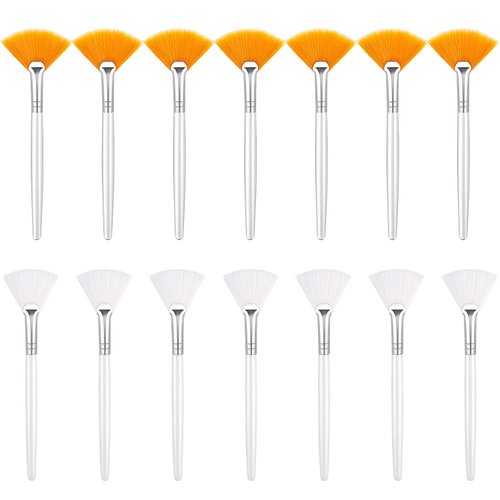 14 Pieces Fan Brushes Facial Applicator Brush Soft Fan Brushes Acid Applicator Brush Cosmetic Makeup Applicator Tools for Mud Cream (5.82 Inches, Yellow, White)