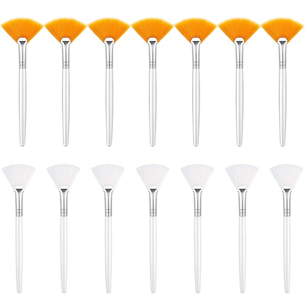 14 Pieces Fan Brushes Facial Applicator Brush Soft Fan Brushes Acid Applicator Brush Cosmetic Makeup Applicator Tools for Mud Cream (5.82 Inches, Yellow, White)