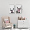 Smile Art Design Reindeer and Koala Animal Bubble Gum Art 2 Panel Canvas Print Set Pink Gum Black and White Wall Art Baby Room Boy Girl Kids Room - Nursery Decor Ready to Hang Made in USA- 17x11
