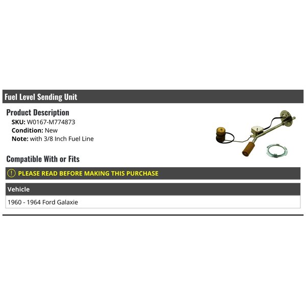 Marketplace Auto Parts Fuel Level Sending Unit - Black, Push Button, Plunger, Automatic, Compatible with 1960-1964 Ford Galaxie