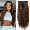 REECHO Clip in Hair Extensions, 5PCS Ash Blonde Hair Extensions 24" Thick Long Loose Waves hair extensions HE002 Invisible Lace Weft – Chocolate Brown with Golden Highlights