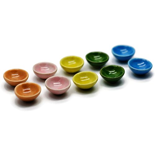 10 Mix Colorful Pastel Ceramic Bowls Size 1.5 Cm Dollhouse Miniatures Food Kitchen Docoration
