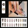 YoYoee Long Coffin False Nails Glitter for nails Press on Nails Black Fake Nails Marble Nails Tips Full Cover Stick on Nails for Women and Girls 24Pcs