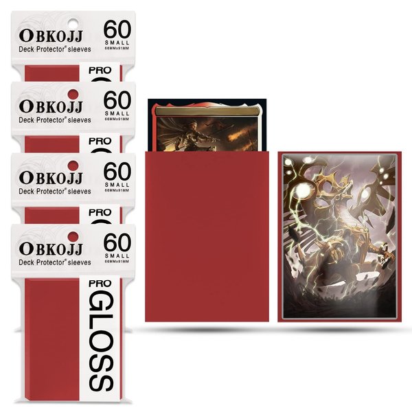 OBKOJJ Card Sleeves 240 PCS Standard Card Protectors for Trading Cards Protector for Baseball Card 3.6x2.6 Inch (Red)