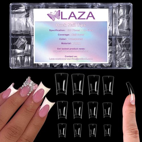 Laza 600pcs Medium Length Duck Nail Tips 12 Sizes Box-packed Clear Duck Nails Half Cover Wide Nail Tips French False Nail Tips for Acrylic Nails Extension Tips — 28MM
