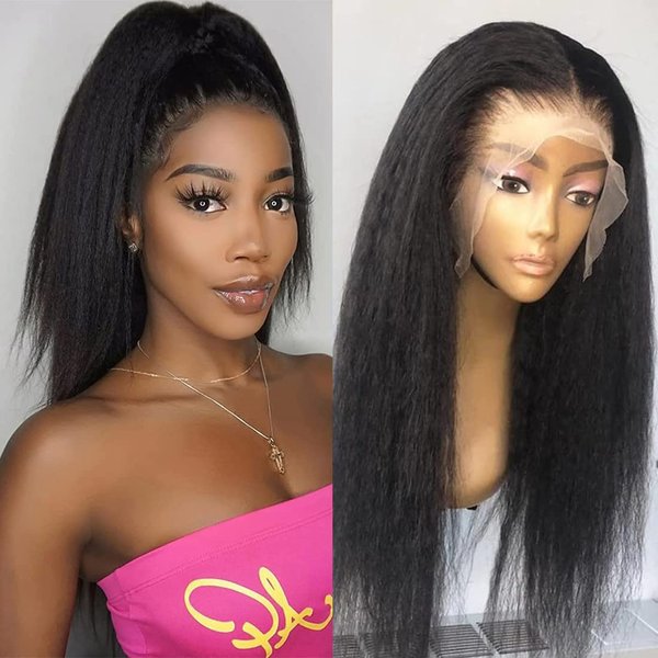 Eubeauty Straight Lace Front Wigs Human Hair for Black Women Glueless Yaki Kinky Straight 13x4 Lace Front Wigs Human Hair Pre Plucked with Baby Hair 180% Density Natural Black 16 Inch