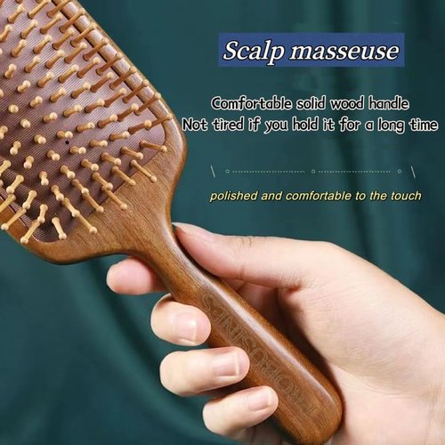 PROBUSINES-Detangling Brush For Adult And Children's Hair Comb Gently Reduces Frizz Suitable For All Hair Types Wet or Dry Hair Natural Wood Air Cushion Massage Brush Air Cushion Brush