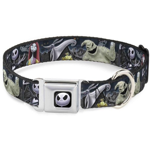 Dog Collar Seatbelt Buckle Nightmare Before Christmas 4 Character Group Cemetery Scene 11 to 17 Inches 1.0 Inch Wide