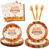 KORHONEN Friendsgiving Party Decorations, 96Pcs Thanksgiving Tableware Set Includes Friendsgiving Napkins Plates Forks, Friendsgiving Maple Leaves Party Supplies
