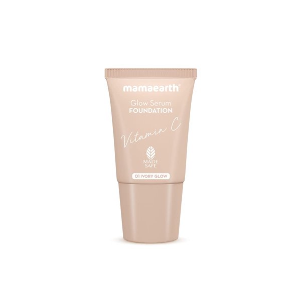 Mamaearth Glow Serum Foundation Mini Tube with Vitamin C & Turmeric for 12-Hour Long Stay- 18 ml l 12-Hour Long Stay | 2X Instant Glow (Ivory Glow)