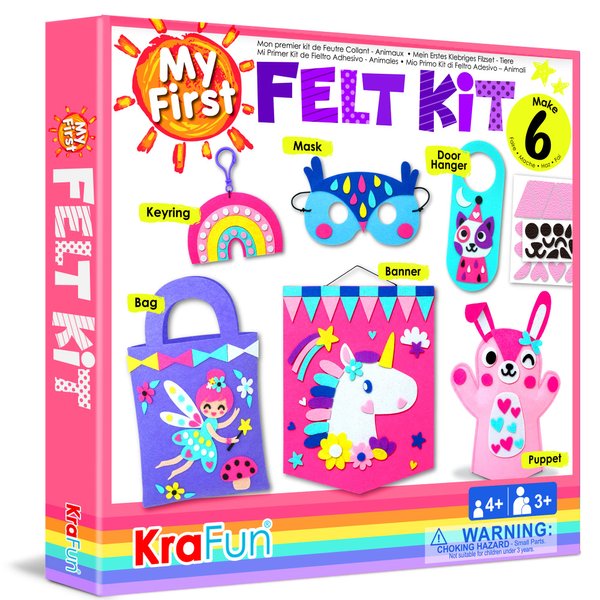 KRAFUN My First Beginner Felt Kit Unicorn Girl Animal Craft for Kids, Toddlers, Boys, Girls Age 3-6 Years Old, Include 6 DIY Handmade Arts and Crafts Projects, Activities Preschool Creative Toys