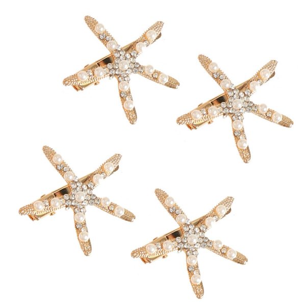 Xzhixiao 4pcs Golden Starfish Hair Clips, Non-slip Rhinestone Hair Clips for Ponytail Holder Ladies and Girls Hair Accessories, Etc.